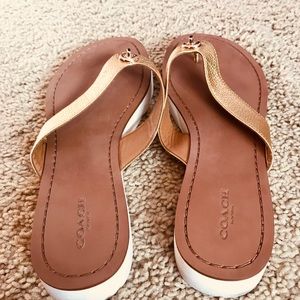 Coach gold flip flops